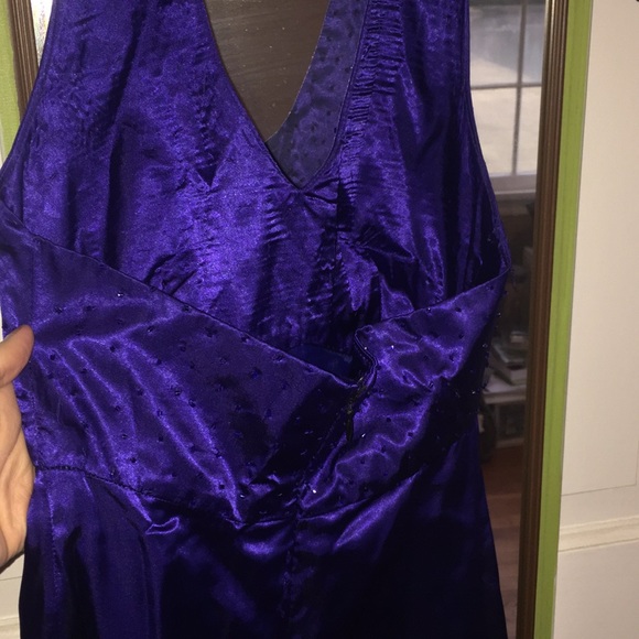 Purple Beaded Satin Floor Length Prom Evening Gown - Picture 5 of 8